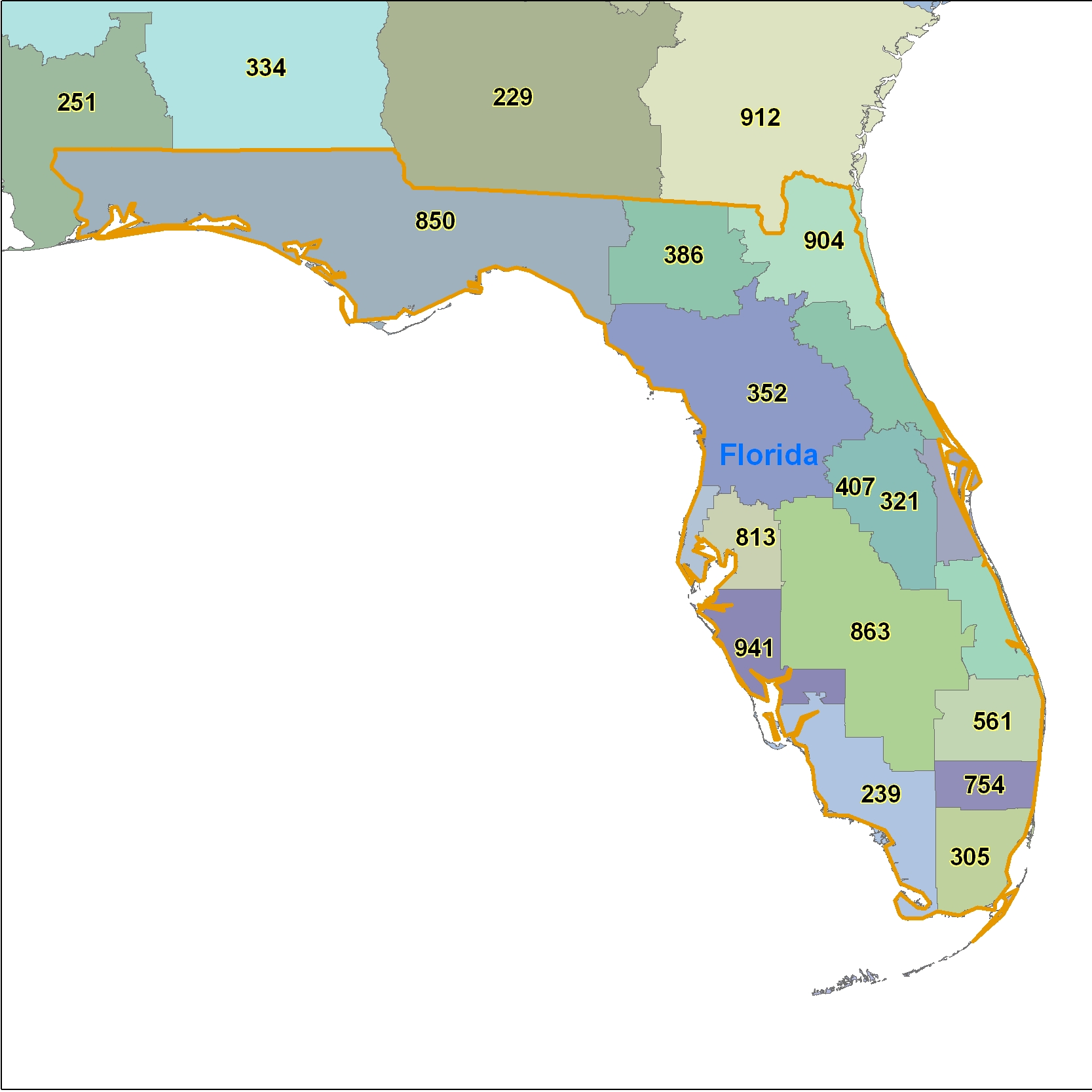  Florida Area Code Maps Florida Telephone Area Code Maps Free Florida 